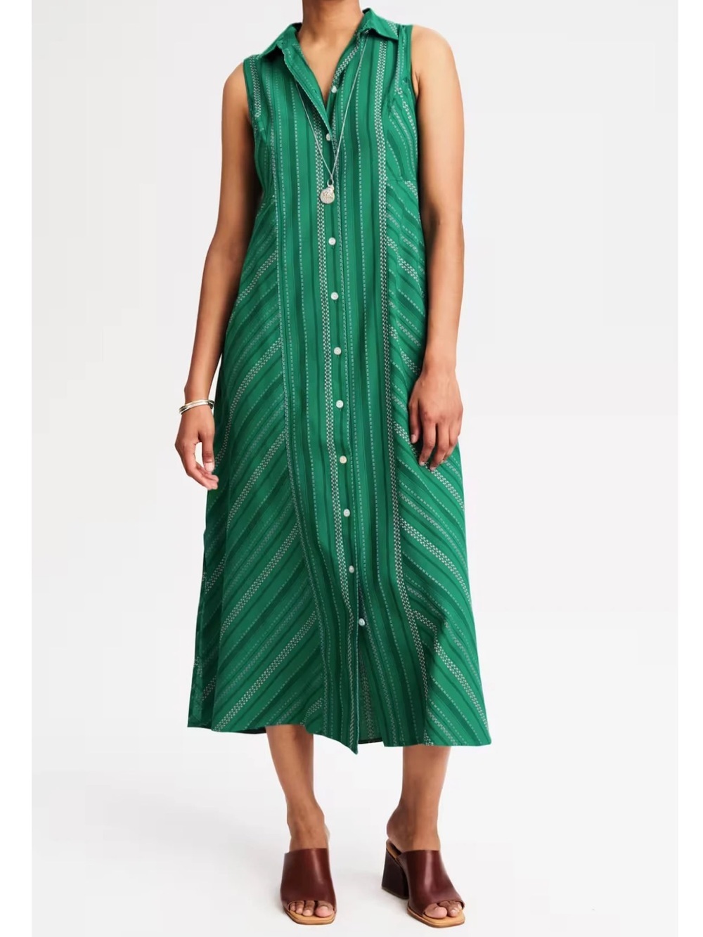 J. Jill Dobby Dress Green Striped Button Front Maxi Dress XS